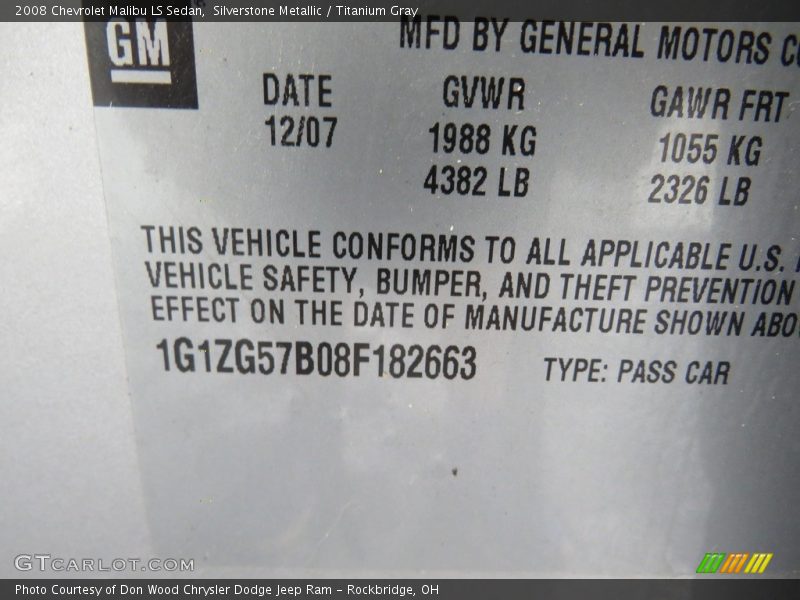 Silverstone Metallic / Titanium Gray 2008 Chevrolet Malibu LS Sedan