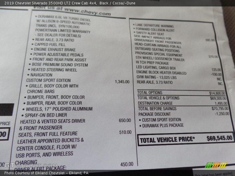 Black / Cocoa/­Dune 2019 Chevrolet Silverado 3500HD LTZ Crew Cab 4x4