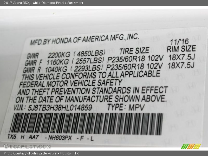 White Diamond Pearl / Parchment 2017 Acura RDX