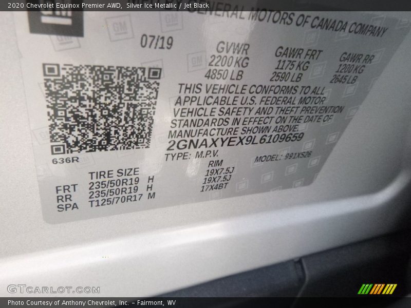 Silver Ice Metallic / Jet Black 2020 Chevrolet Equinox Premier AWD