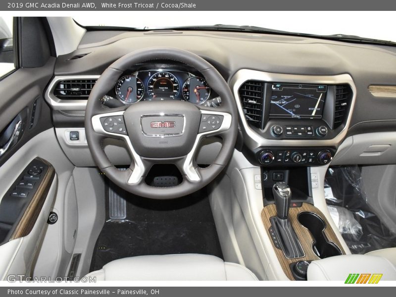 White Frost Tricoat / Cocoa/Shale 2019 GMC Acadia Denali AWD