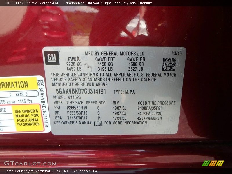 Crimson Red Tintcoat / Light Titanium/Dark Titanium 2016 Buick Enclave Leather AWD