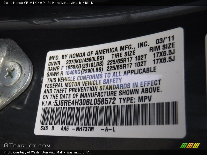 Polished Metal Metallic / Black 2011 Honda CR-V LX 4WD