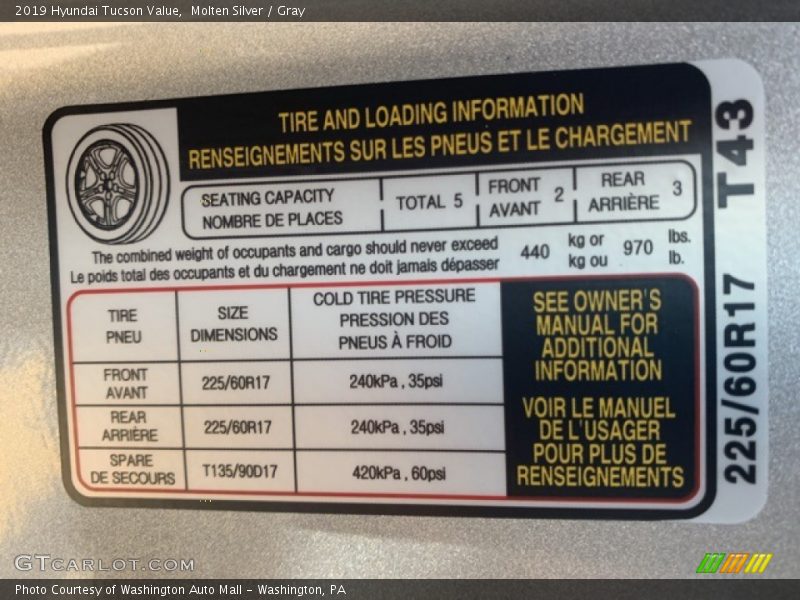 Molten Silver / Gray 2019 Hyundai Tucson Value