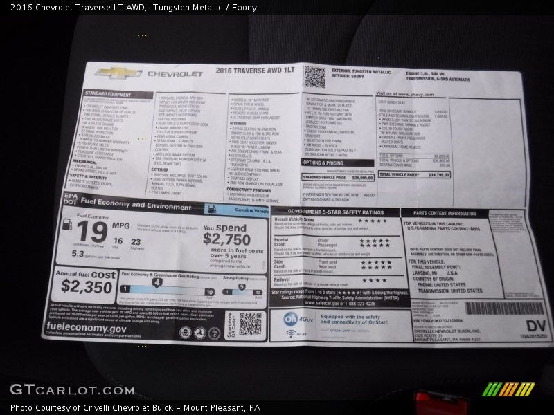 Tungsten Metallic / Ebony 2016 Chevrolet Traverse LT AWD