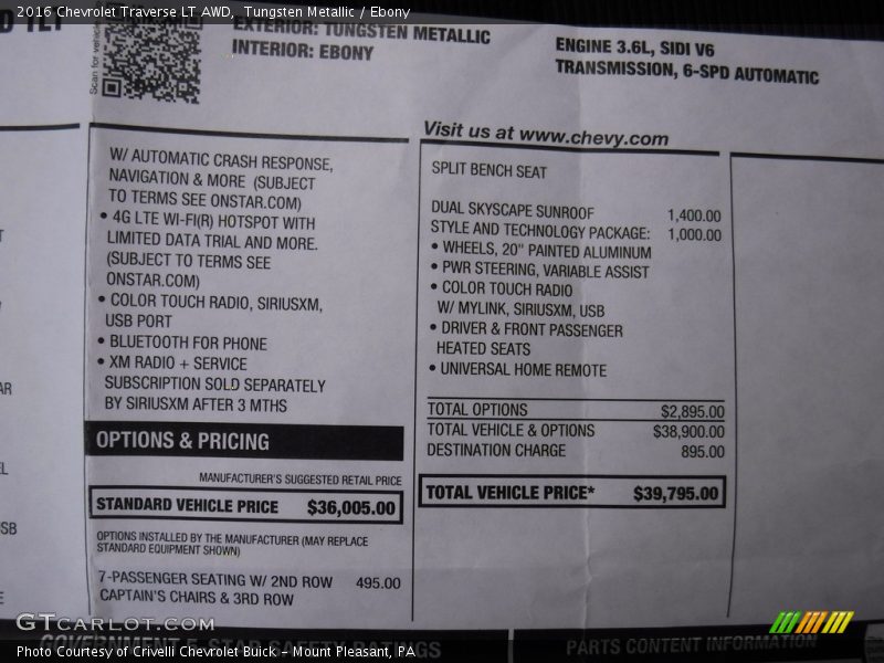Tungsten Metallic / Ebony 2016 Chevrolet Traverse LT AWD