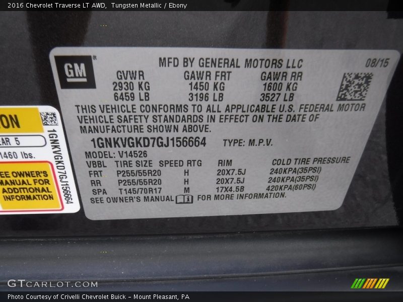Tungsten Metallic / Ebony 2016 Chevrolet Traverse LT AWD