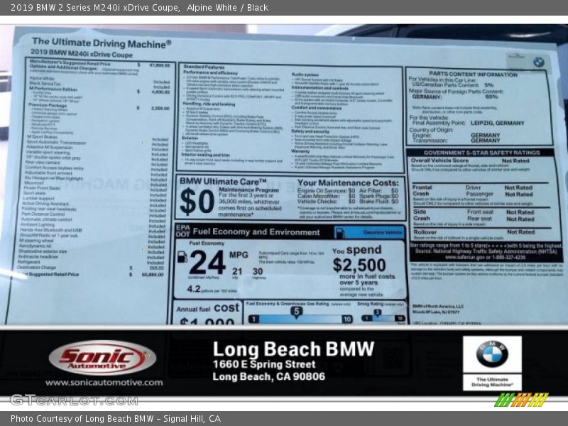 Alpine White / Black 2019 BMW 2 Series M240i xDrive Coupe