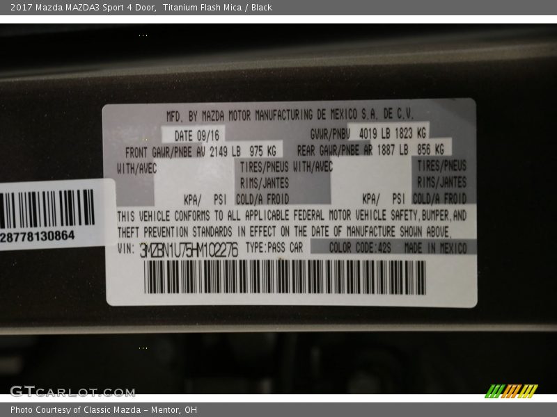 Titanium Flash Mica / Black 2017 Mazda MAZDA3 Sport 4 Door