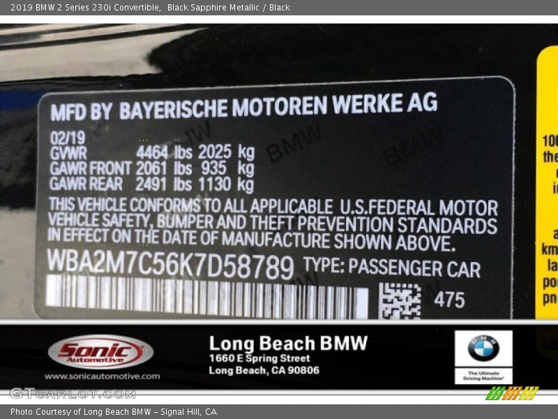 Black Sapphire Metallic / Black 2019 BMW 2 Series 230i Convertible