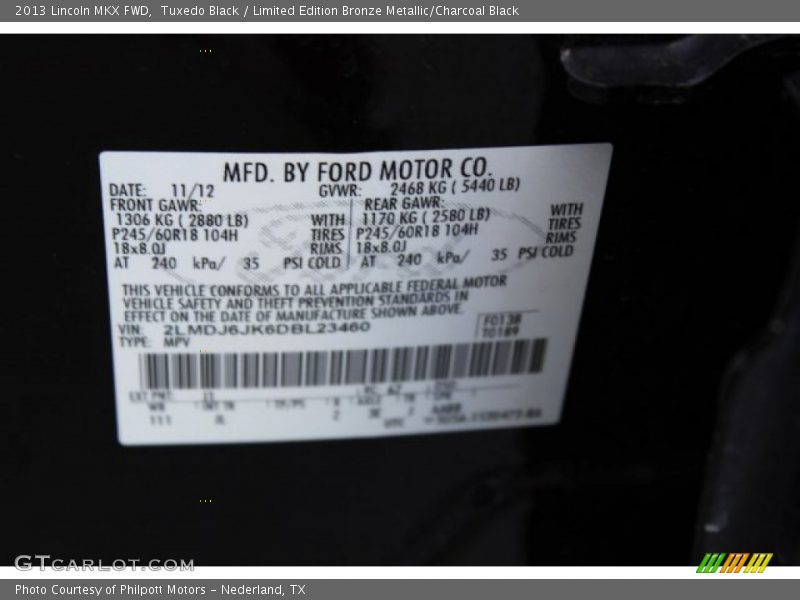 Tuxedo Black / Limited Edition Bronze Metallic/Charcoal Black 2013 Lincoln MKX FWD