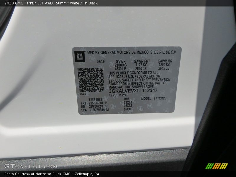 Summit White / Jet Black 2020 GMC Terrain SLT AWD