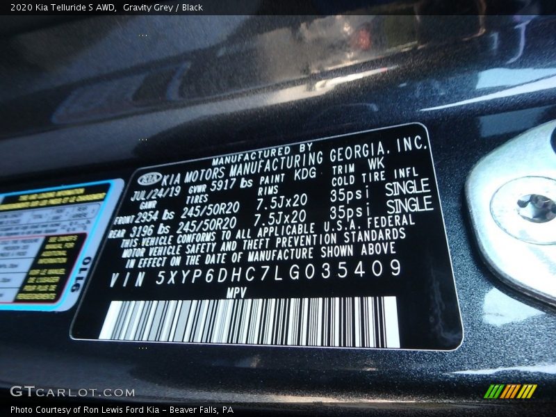 2020 Telluride S AWD Gravity Grey Color Code KDG