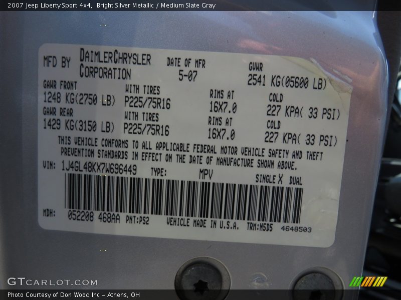 Bright Silver Metallic / Medium Slate Gray 2007 Jeep Liberty Sport 4x4