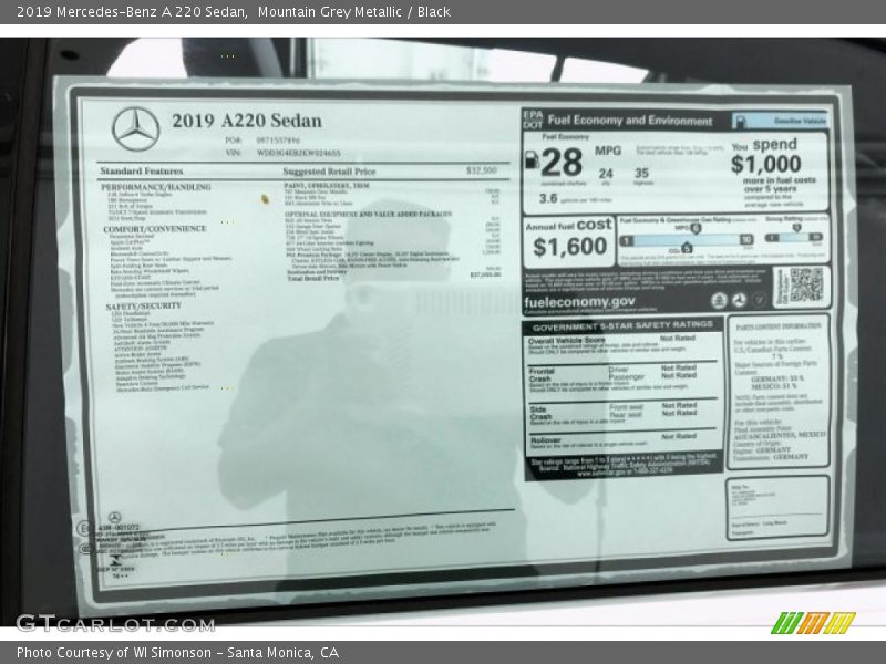 Mountain Grey Metallic / Black 2019 Mercedes-Benz A 220 Sedan