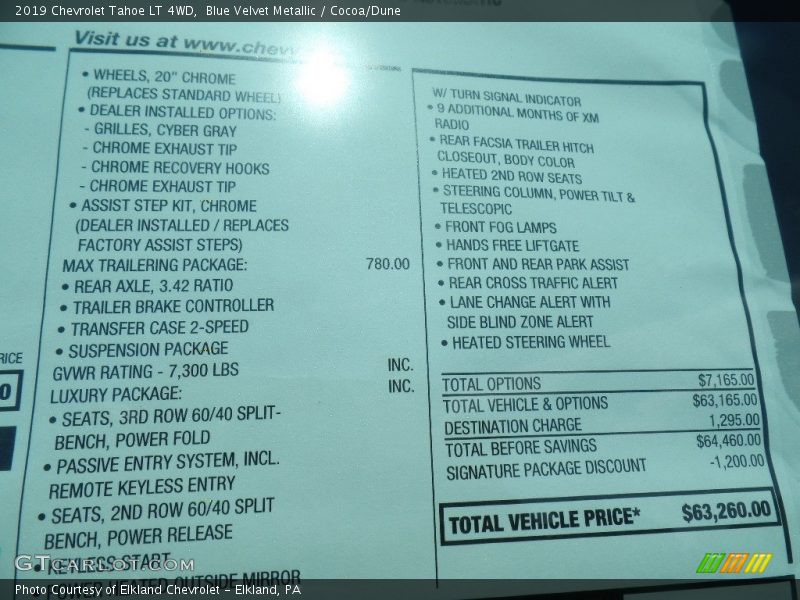 Blue Velvet Metallic / Cocoa/Dune 2019 Chevrolet Tahoe LT 4WD