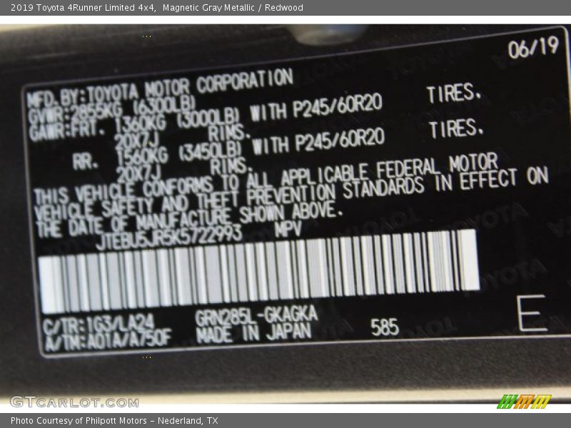 Magnetic Gray Metallic / Redwood 2019 Toyota 4Runner Limited 4x4