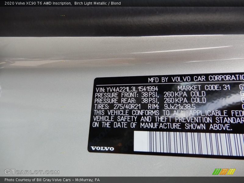 Birch Light Metallic / Blond 2020 Volvo XC90 T6 AWD Inscription