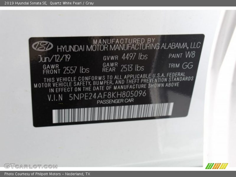 Quartz White Pearl / Gray 2019 Hyundai Sonata SE