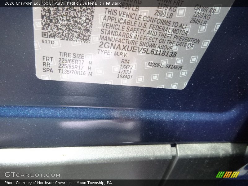 Pacific Blue Metallic / Jet Black 2020 Chevrolet Equinox LT AWD
