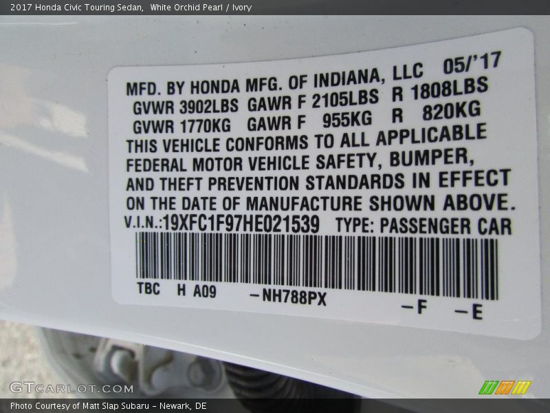 White Orchid Pearl / Ivory 2017 Honda Civic Touring Sedan