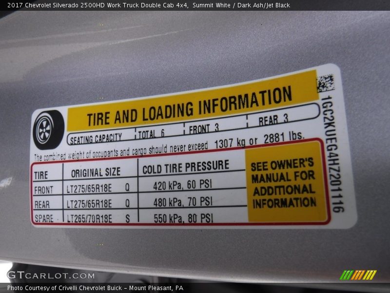 Summit White / Dark Ash/Jet Black 2017 Chevrolet Silverado 2500HD Work Truck Double Cab 4x4