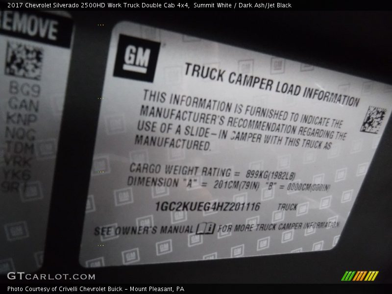 Summit White / Dark Ash/Jet Black 2017 Chevrolet Silverado 2500HD Work Truck Double Cab 4x4