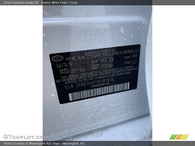 Quartz White Pearl / Gray 2019 Hyundai Sonata SE