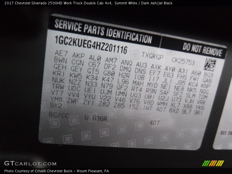 Summit White / Dark Ash/Jet Black 2017 Chevrolet Silverado 2500HD Work Truck Double Cab 4x4