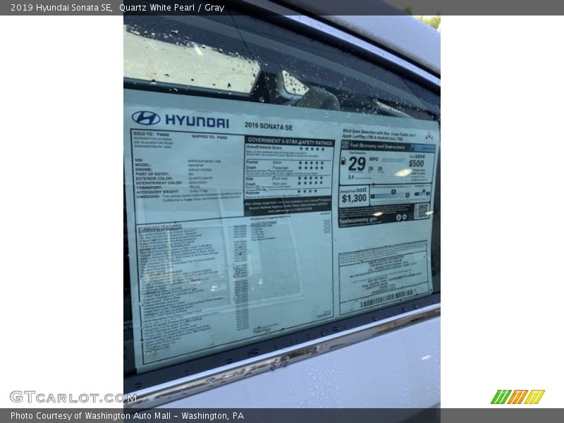 Quartz White Pearl / Gray 2019 Hyundai Sonata SE