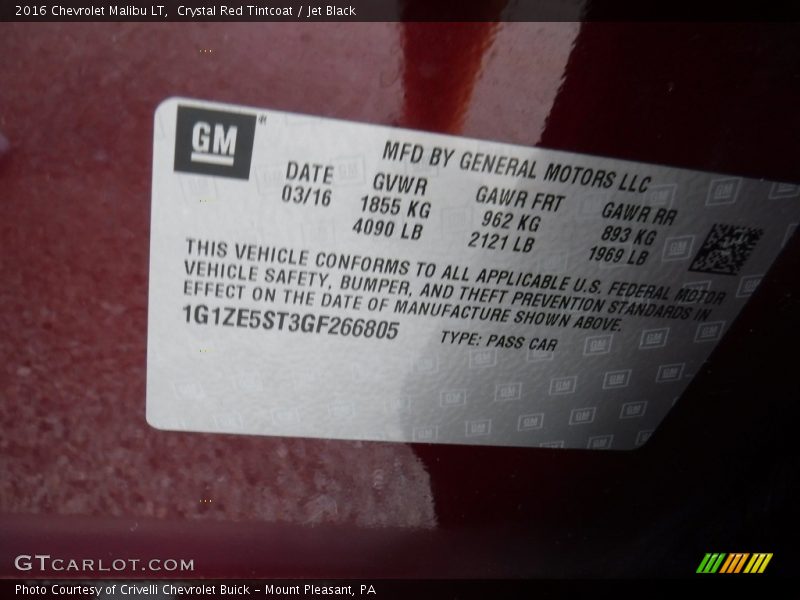 Crystal Red Tintcoat / Jet Black 2016 Chevrolet Malibu LT