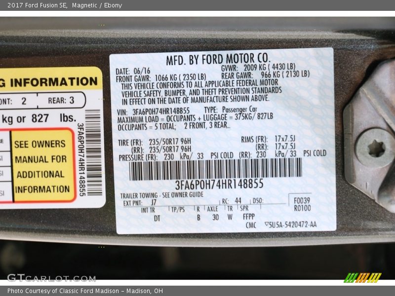 Magnetic / Ebony 2017 Ford Fusion SE