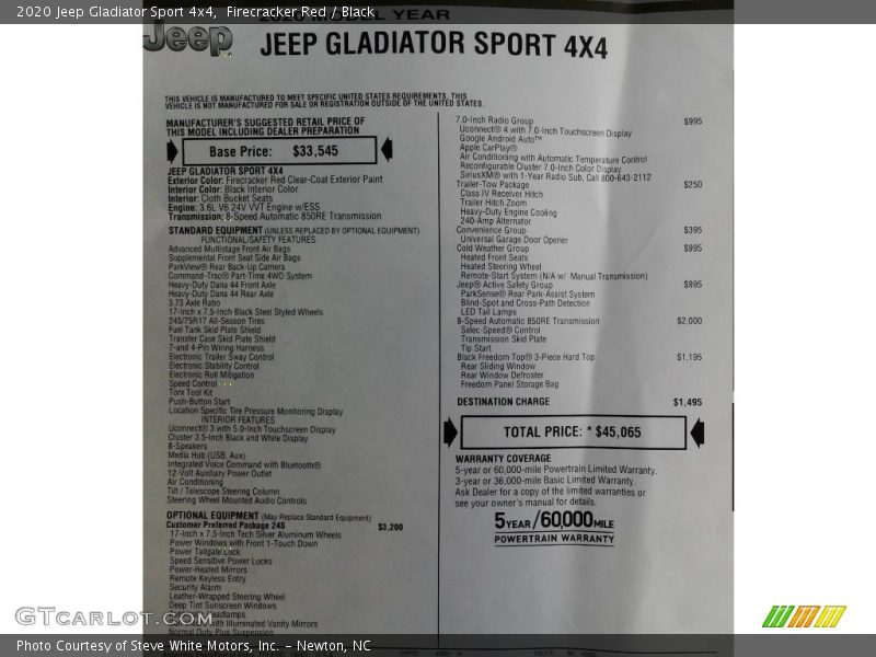 Firecracker Red / Black 2020 Jeep Gladiator Sport 4x4