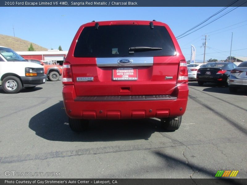 Sangria Red Metallic / Charcoal Black 2010 Ford Escape Limited V6 4WD