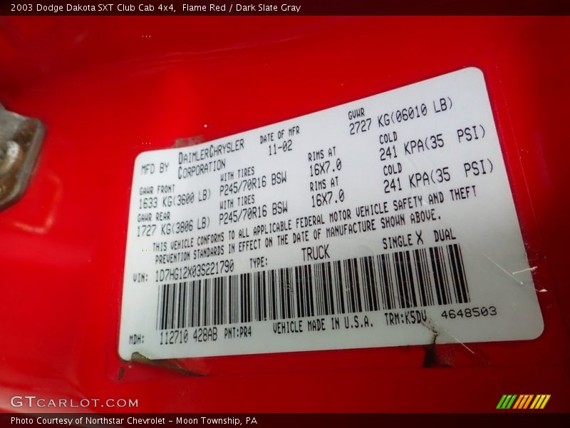 Flame Red / Dark Slate Gray 2003 Dodge Dakota SXT Club Cab 4x4