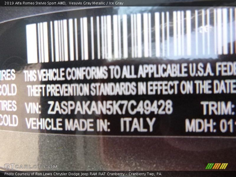 Vesuvio Gray Metallic / Ice Gray 2019 Alfa Romeo Stelvio Sport AWD