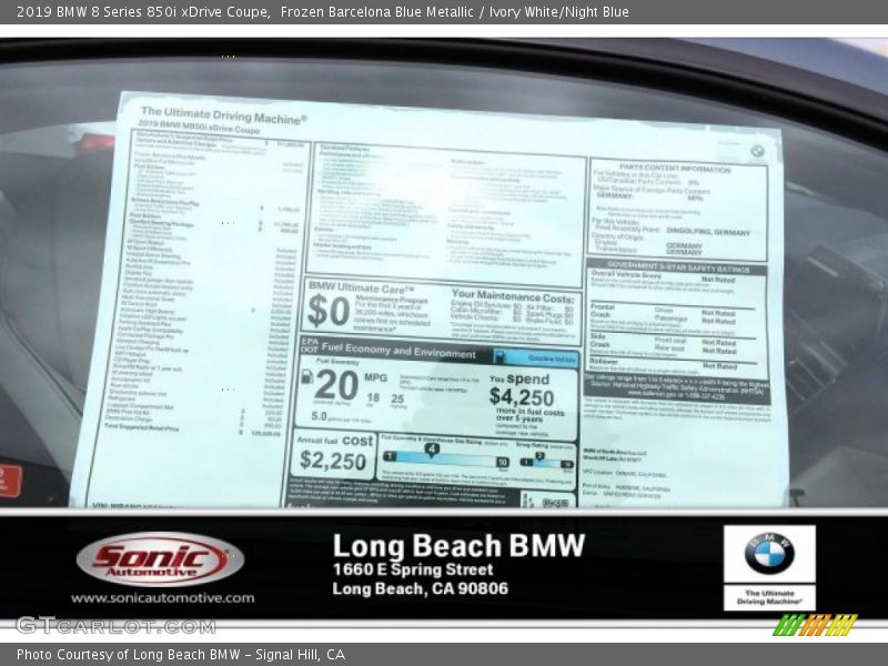 2019 8 Series 850i xDrive Coupe Window Sticker