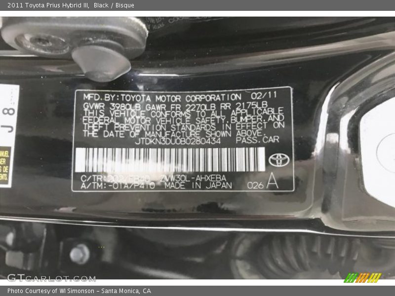 Black / Bisque 2011 Toyota Prius Hybrid III