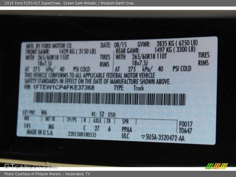Green Gem Metallic / Medium Earth Gray 2015 Ford F150 XLT SuperCrew
