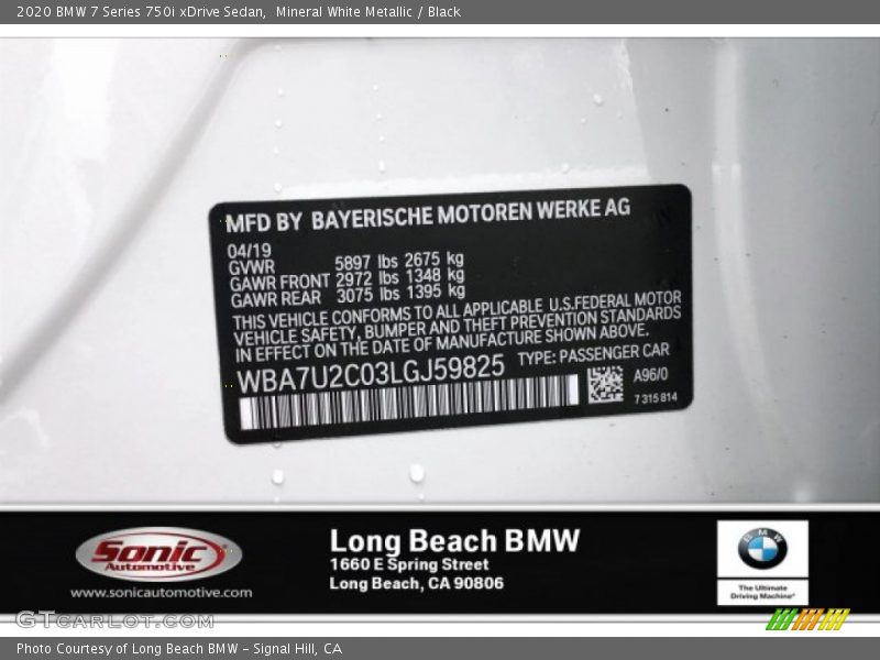 Mineral White Metallic / Black 2020 BMW 7 Series 750i xDrive Sedan