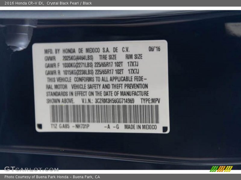 Crystal Black Pearl / Black 2016 Honda CR-V EX