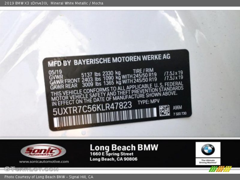 Mineral White Metallic / Mocha 2019 BMW X3 sDrive30i
