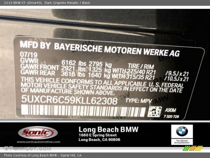 Dark Graphite Metallic / Black 2019 BMW X5 xDrive40i