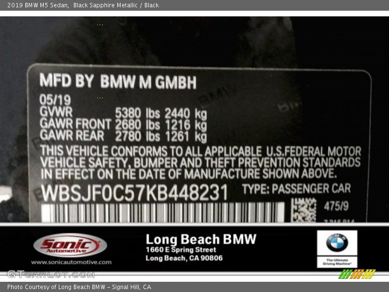 Black Sapphire Metallic / Black 2019 BMW M5 Sedan