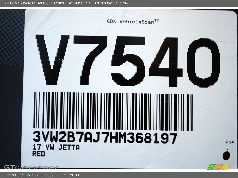 Cardinal Red Metallic / Black/Palladium Gray 2017 Volkswagen Jetta S