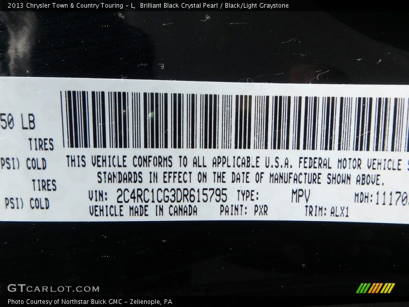 Brilliant Black Crystal Pearl / Black/Light Graystone 2013 Chrysler Town & Country Touring - L