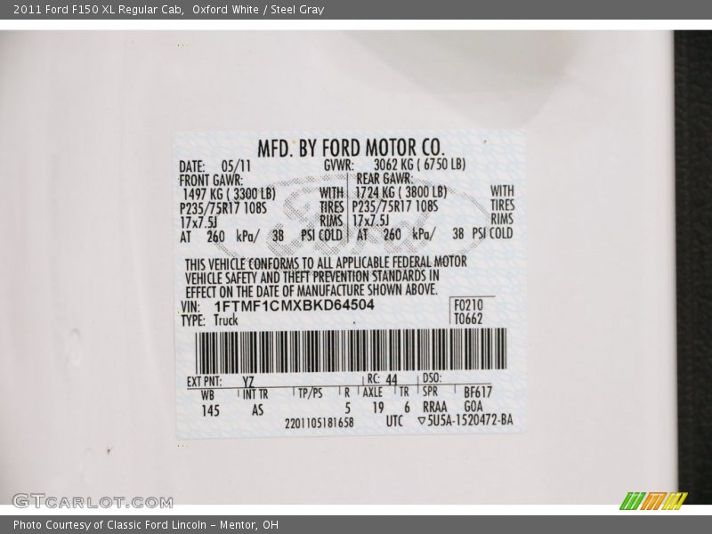 Oxford White / Steel Gray 2011 Ford F150 XL Regular Cab
