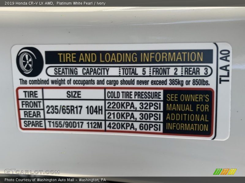 Platinum White Pearl / Ivory 2019 Honda CR-V LX AWD