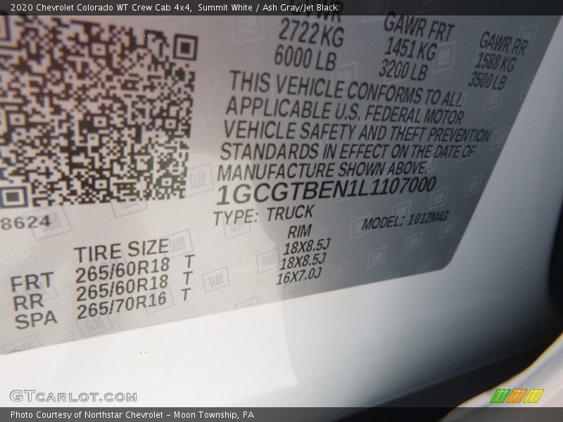 Summit White / Ash Gray/Jet Black 2020 Chevrolet Colorado WT Crew Cab 4x4