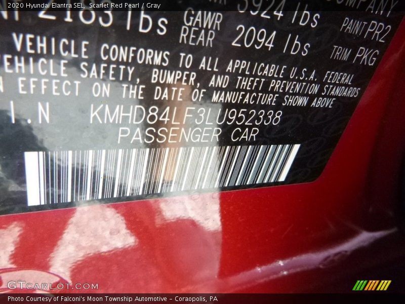 Scarlet Red Pearl / Gray 2020 Hyundai Elantra SEL